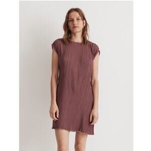 NWT Madewell Plissé Mini Tee Shift Dress, Pressed Grape Purple Mauve, 14